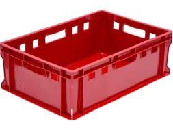 Ящик пластиковый мясной сплошной Е2 (евроформат), 600х400х200 мм, 42 л, красный [207-P]